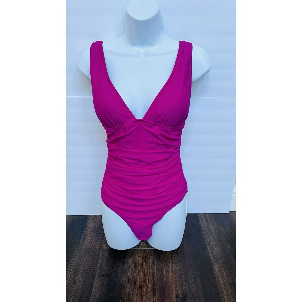 J.Crew Ruched V-Neck Size 6 One Piece Swimsuit NWT Radiant Fuchsia Pink